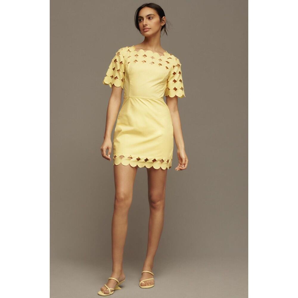 NWT By Anthropologie Cutwork Mini Shift Dress Size 4 Yellow GC209
